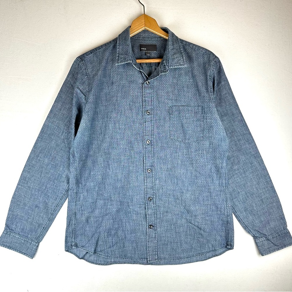 Vince Cotton Button Down Shirt Geo Dot Print Cotton Business Casual